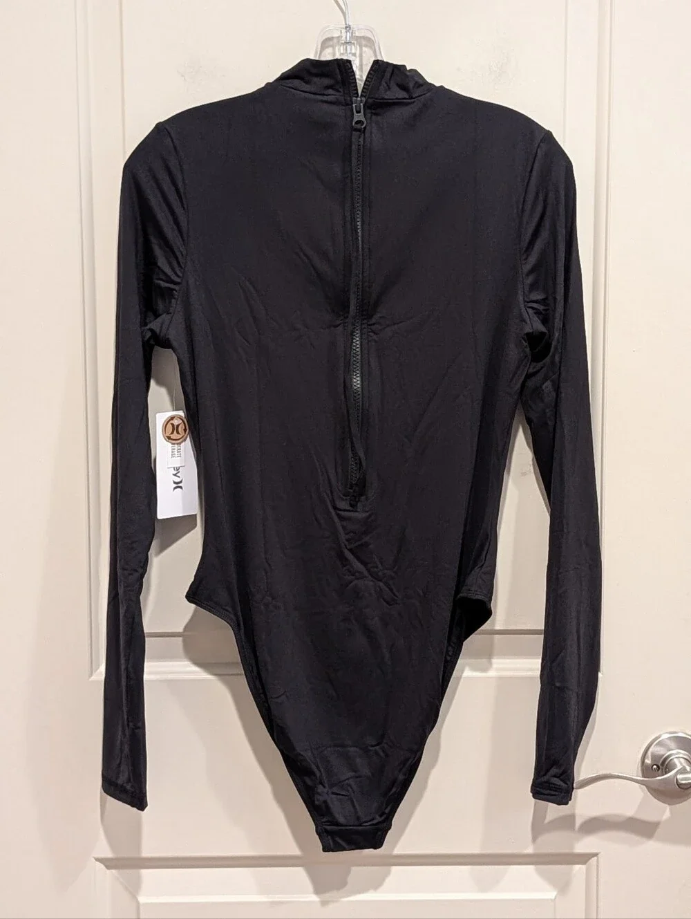 Hurley Black Long-Sleeve One-Piece Solid Mock Neck Surf Suit Swimsuit